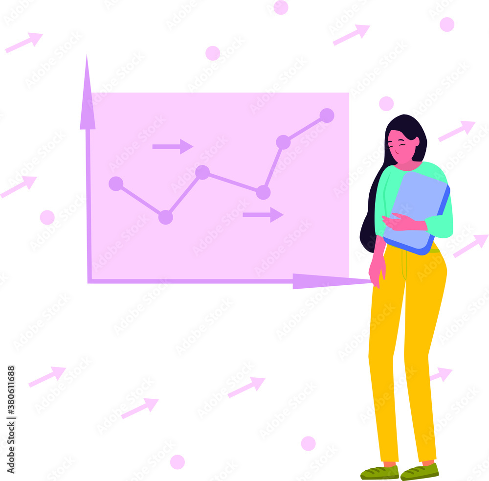 A girl with documents is standing near the schedules, an office worker A girl with documents is standing near the schedules, an office worker