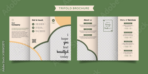 Spa business trifold brochure template. Modern, Natural  and Professional tri fold brochure vector design. Simple and minimalist promotion layout.
