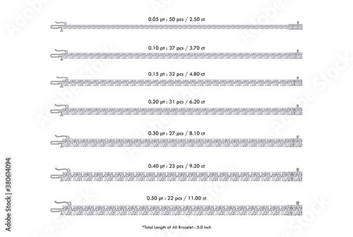 Tennis Bracelet Diamond Pieces Carat Comparison Guide for 5 inch Length Bracelet