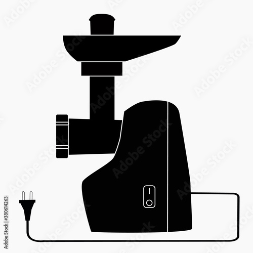 Vector illustration of black meat grinder icon on a white background.