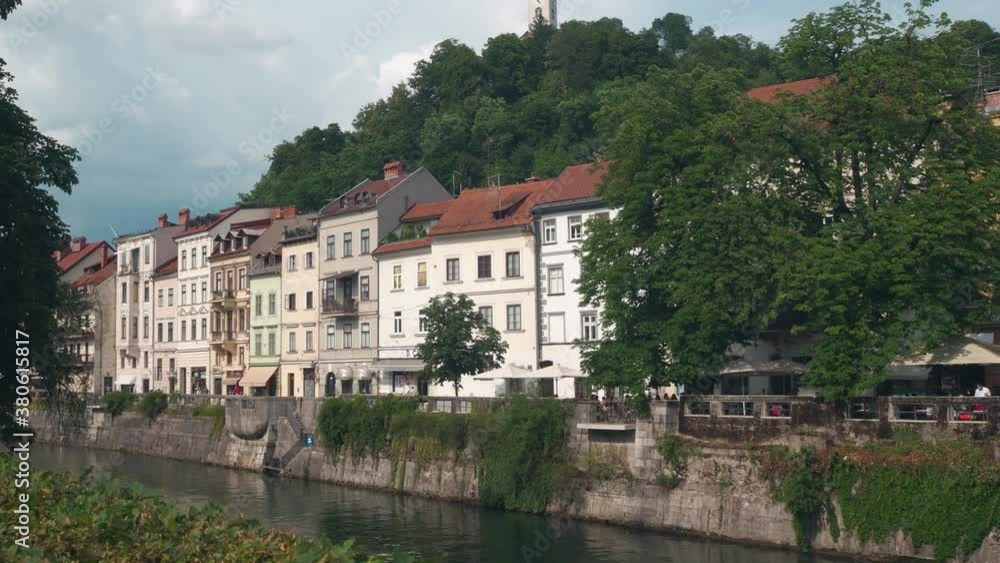 Ljubljana old town with castle. River Ljubljanica. Ljubljana old town with castle. River Ljubljanica.