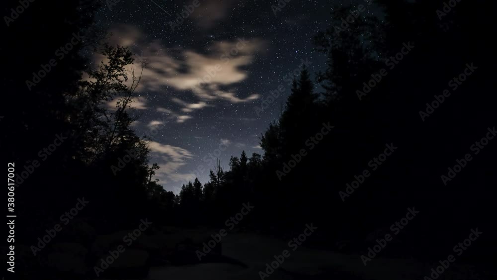 Night timelapse over a river in Canada. Night timelapse over a river in Canada.