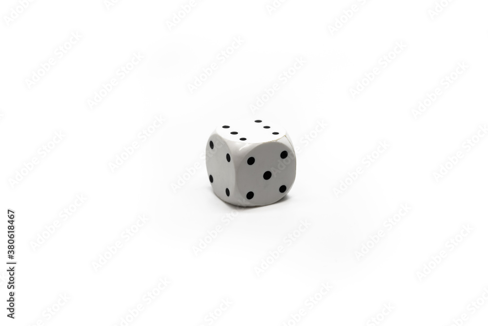 Dice on white isolated background, macro photo Dice on white isolated background, macro photo
