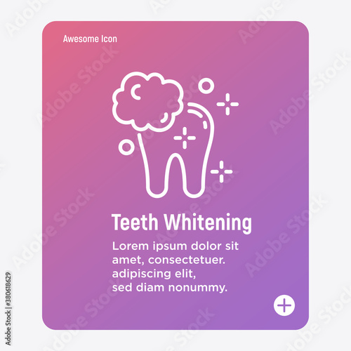 Teeth whitening thin line icon. Clean shine teeth. Dental treatment. Vector illustration.