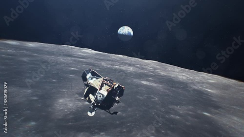 Apollo Moving Over Moon With Earth in the Back Ground