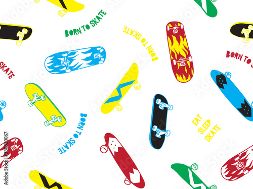 Skateboard Illustrations Allover Pattern for Apparel and Other Uses