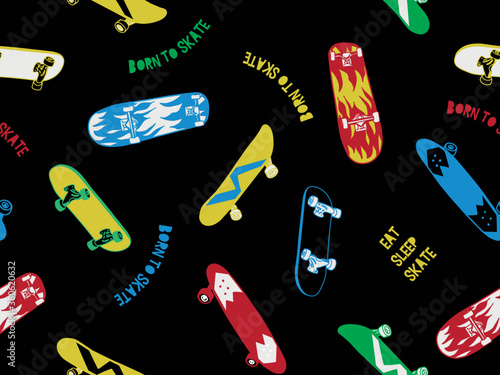 Skateboard Illustrations Allover Pattern for Apparel and Other Uses