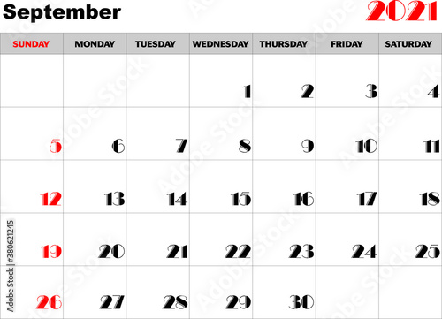 Calendario mes Septiembre2021 en ingles
