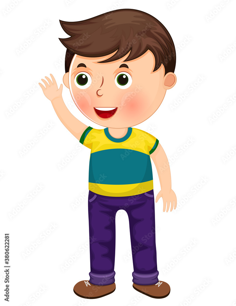 Cute cartoon little boy with a raised hand character vector illustration Cute cartoon little boy with a raised hand character vector illustration