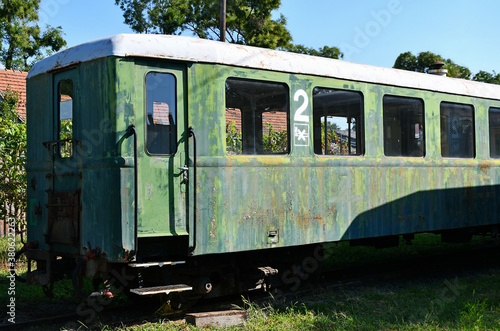 Old rusty railroad carriage at the station