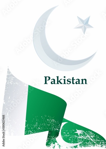 Flag of Pakistan, Islamic Republic of Pakistan. Template for award design, an official document with the flag of Pakistan. Bright, colorful vector illustration.

