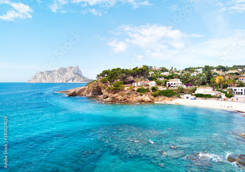 Turquoise bay of Mediterranean Sea of Benissa spanish resort town. Province of Alicante, Costa Blanca, Spain