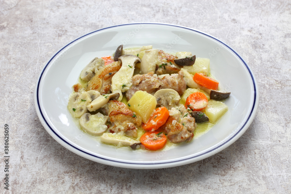 creamy chicken and mushroom fricassee, french home cooking creamy chicken and mushroom fricassee, french home cooking