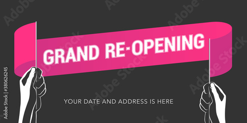 Grand opening or re opening vector illustration with red ribbon