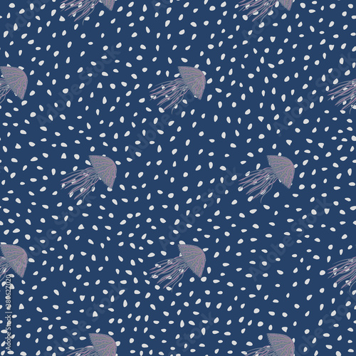 Underwater plankton seamless pattern. Creative aqua print with navy dark colored background and dots.