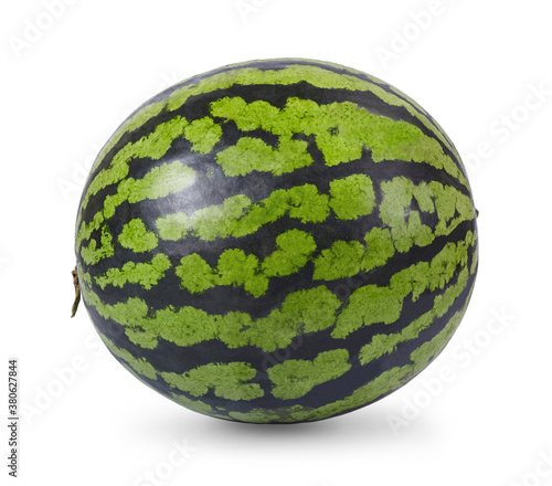 Whole watermelon isolated on white background. Full depth of field.