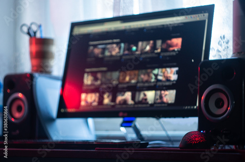 Site with prohibited content on the monitor, not in the sharp area, only for adults,