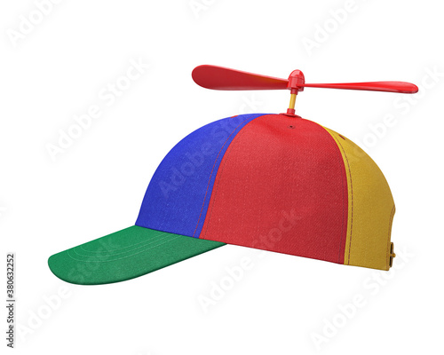 Propeller hat multicolored side view isolated on white background, 3D render photo