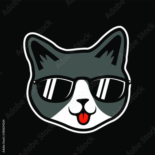 Cute Cat Tongue Out with Galsses Vector Illustration - Vector © Bara