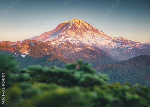 Beautiful mt. Rainier from the top of Tolmie Peak, USA photo