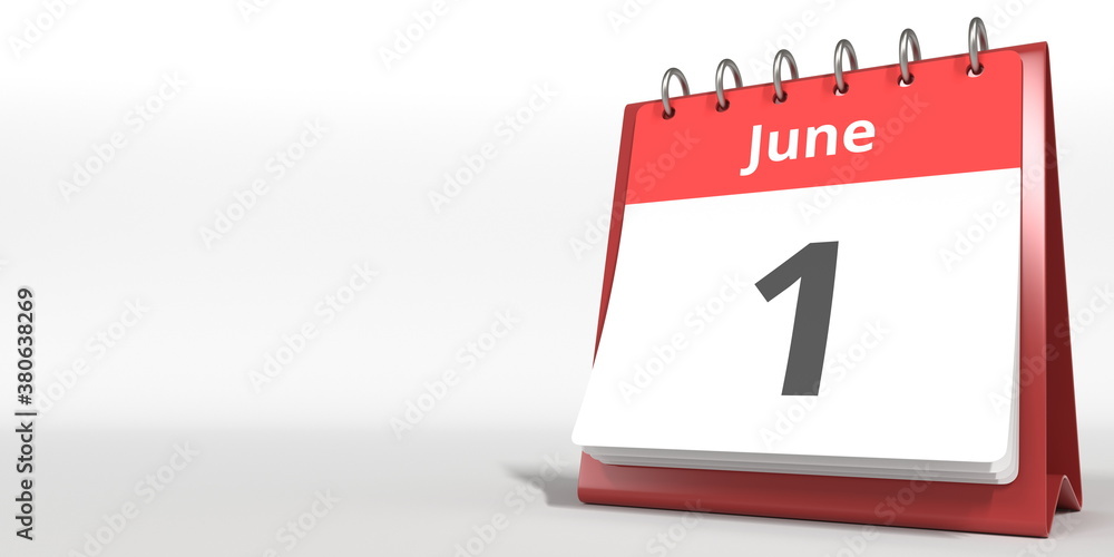 June 1 date on the flip calendar page, 3d rendering June 1 date on the flip calendar page, 3d rendering
