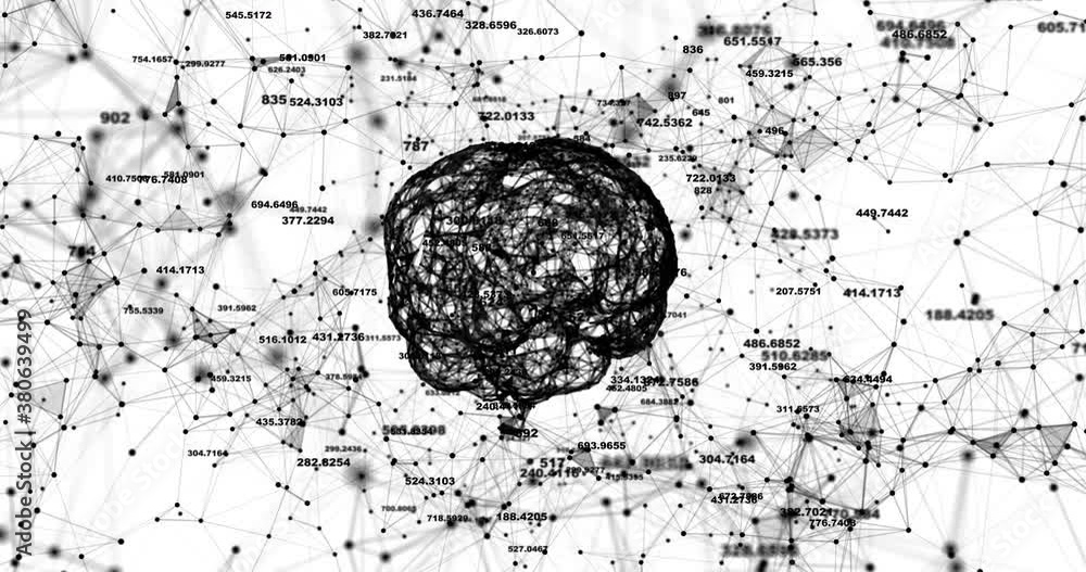 Rotating human brain. Plexus structure evolving around. Seamless loop