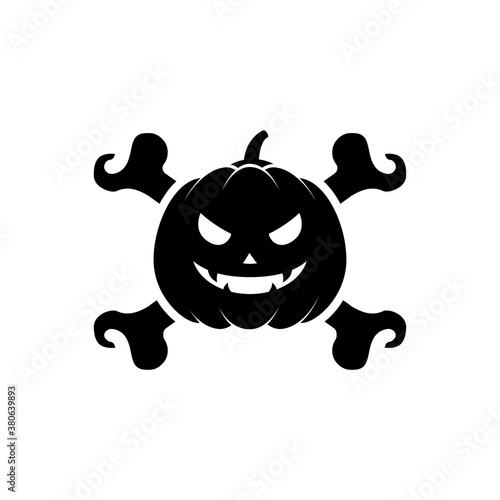 Feliz Halloween. Truco o Trato. Silueta de calabaza de Halloween con huesos cruzados en color negro
