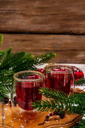 New Year Festive berries liqueur or tincture as ingredient for preparation alcohol cocktail