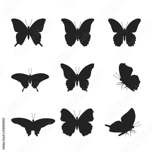Vászonkép Vector illustration of a set of silhouettes of black butterflies