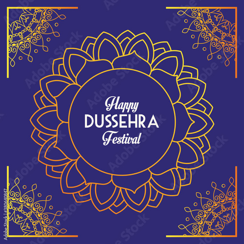 happy dussehra festival poster with lettering in mandala