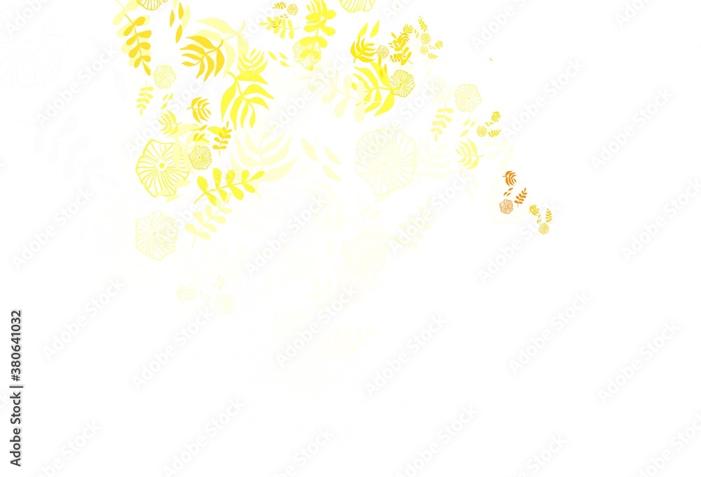 Light Red, Yellow vector doodle texture with leaves.