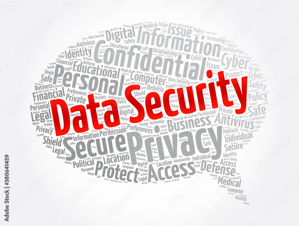 Data Security message bubble word cloud collage, technology concept background