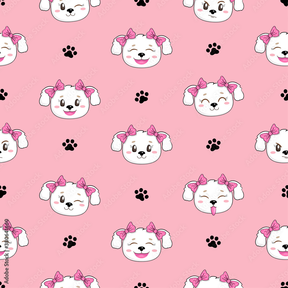 Cute seamless pattern with pretty puppies. Great for baby fabric, textile, wallpaper. Dogs. Kids cartoon vector background. Pastel Colors.