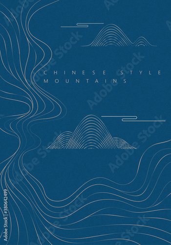 Abstract landscape painting vector illustration, traditional Chinese painting art, topographic map or water waves