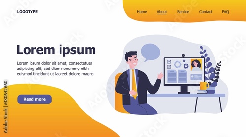 Business colleagues chatting online and discussing project. App for work, conference call, workflow flat vector illustration. Teamwork, lockdown concept for banner, website design or landing web page