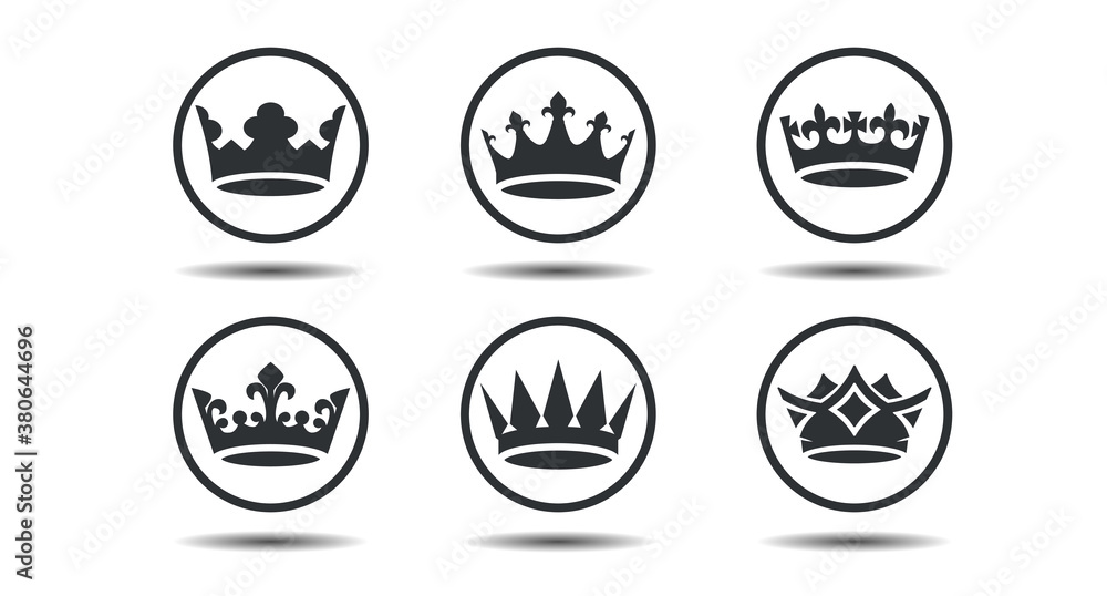 Set vector king crowns icon on white background. Vector Illustration. Emblem, icon and Royal symbols. Set vector king crowns icon on white background. Vector Illustration. Emblem, icon and Royal symbols.