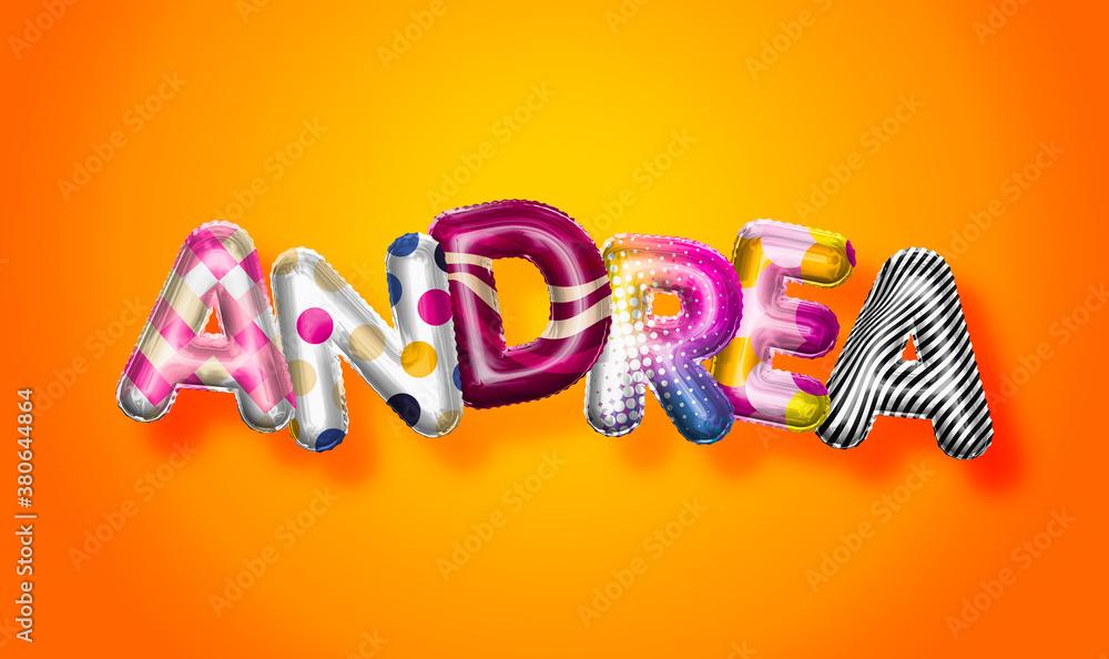 Andrea female name, colorful letter balloons background Andrea female name, colorful letter balloons background