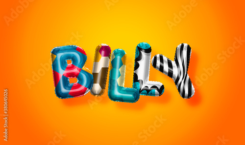Billy male name, colorful letter balloons background