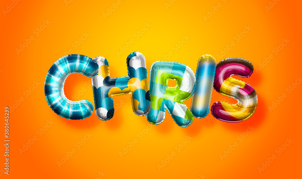 Fototapeta premium Chris male name, colorful letter balloons background