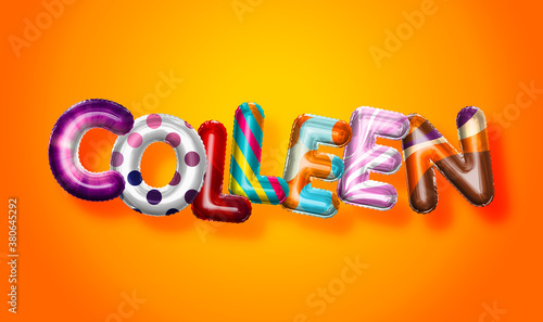 Colleen female name, colorful letter balloons background