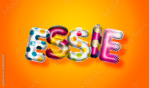 Essie female name, colorful letter balloons background photo