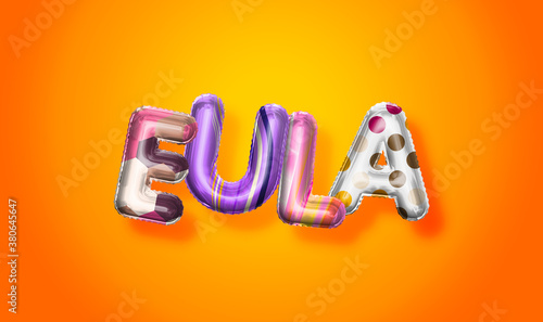 Eula female name, colorful letter balloons background photo