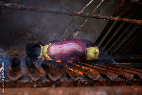 eggplant in a grill for a bbq asado