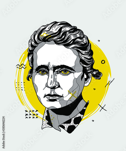 Obraz na płótnie Creative geometric yellow style. Marie Curie.