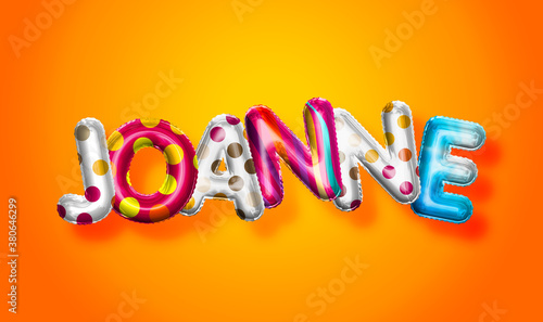 Joanne female name, colorful letter balloons background photo