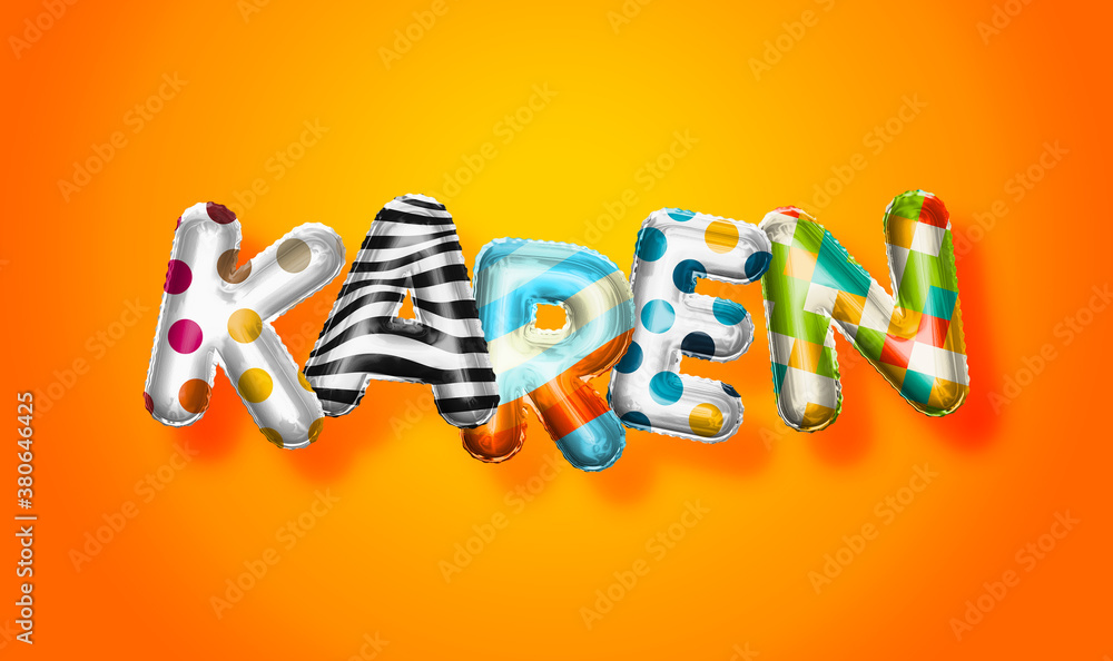 Karen female name, colorful letter balloons background