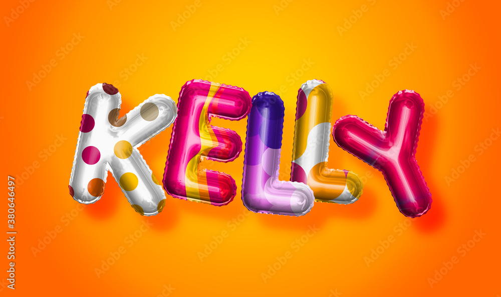 Kelly female name, colorful letter balloons background Kelly female name, colorful letter balloons background