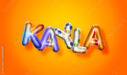 Kayla female name, colorful letter balloons background photo