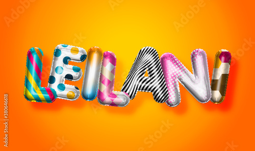 Leilani female name, colorful letter balloons background photo