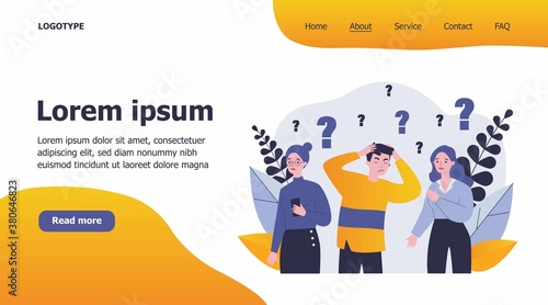 Concerned people solving problem. Depressed guys and girls looking for answers flat vector illustration. Challenge and question concept for banner, website design or landing web page